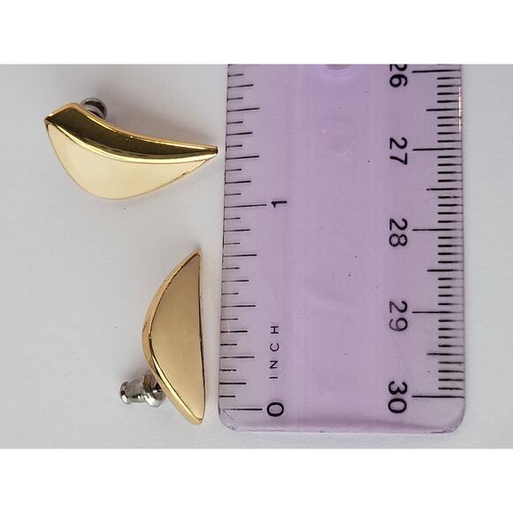 Vintage Monet Pierced Earrings Chevron Shape Cream Gold - Picture 2 of 5